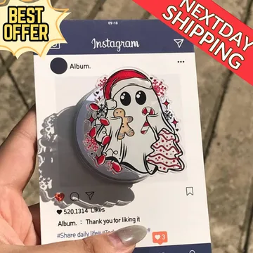 Ghost with Candy Cane Christmas Santa Snowflake Magnetic Phone Grip