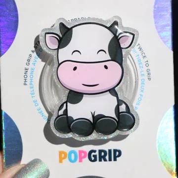 Cow Sparkly White Kids Tablet Magnetic Cute Trendy Phone Grip