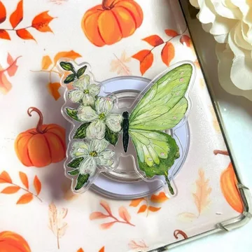 Elegant Green Butterfly and Floral Magnetic Cute Trendy Phone Grip