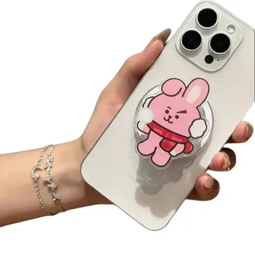 Kawaii Bunny with Pink Bunny Scarf Chibi Smiley Frog Phone Grip