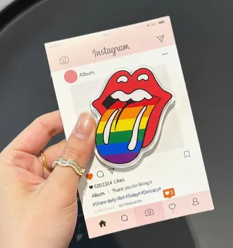 Rainbow Rolling Tongue Retro Rock Lips with Pride Colors Phone Grip