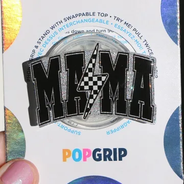 Mama Sparkly Checkerboard Lightning Bolt Y2K Retro Phone Grip
