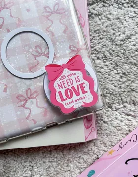 Love and Books Pink Wavy Magnetic Cute Trendy Stylish Phone Grip