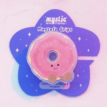 Kawaii Donut Pink Donut Chibi Smiley Cute MagSafe Phone Grip