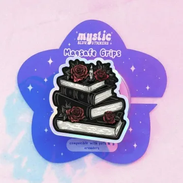 Gothic Book Stack with Roses Dark Academia Floral MagSafe Phone Grip