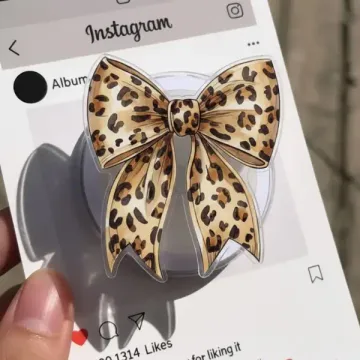 Leopard Print Bow Coquette Girlie Ribbon Magnetic Phone Grip