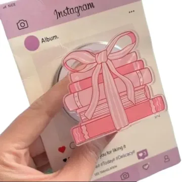 Pink Book Stack with Ribbon Book Lover Pastel MagSafe Phone Grip