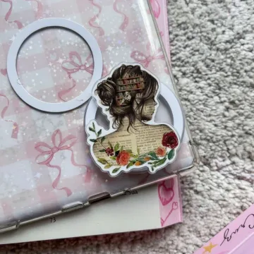 Vintage Floral Girl Red Roses and Book Leaves Magnetic Phone Grip