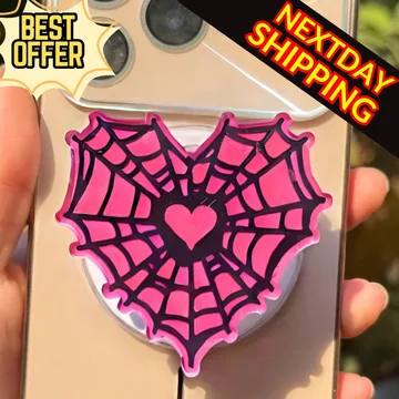 Pink Spider Web Heart Spooky Valentine Cupid MagSafe Phone Grip
