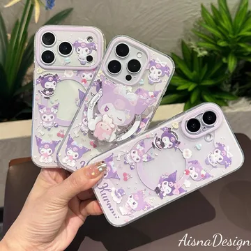 Kawaii Purple Cat Fun Cat and Star Chibi Smiley Kitten Phone Grip