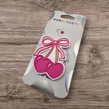 Kawaii Cherry Bow Pop Pink Coquette Ribbon Chibi Smiley Phone Grip