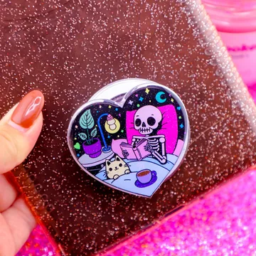 Cozy Skeleton Glitter Kindle Girlie Book Lover Gift Phone Grip
