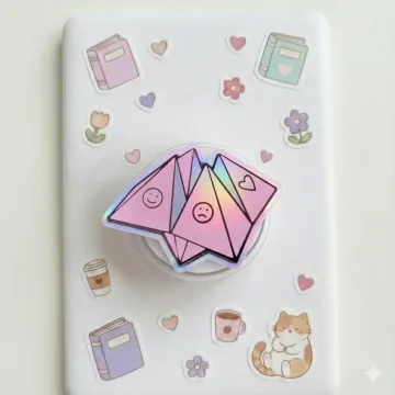 Pink Pyramid Holographic Indie Smiley Face Trendy Y2K Phone Grip
