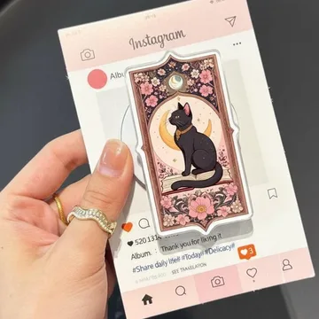 Black Cat on Book Floral Witchy Kitty Kitten Celestial Phone Grip