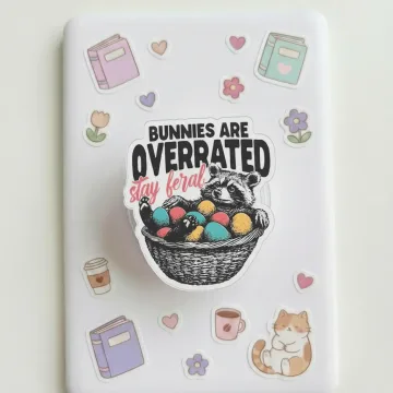 Bunnies Are Overrated Funny Raccoon with Colorful Eggs Phone Grip