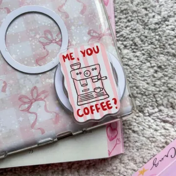 Me You Coffee Pink Stripe Matcha Boba Magnetic Cute Phone Grip