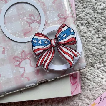 Retro USA Flag Bow for America 250 Anniversary Coquette Phone Grip