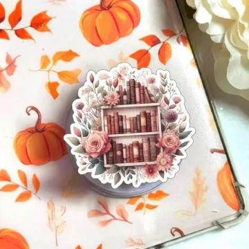 Floral Book Shelf Bookcase and Flowers Book Lover MagSafe Phone Grip