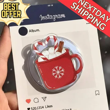 Holiday Hot Chocolate Red Mug with Candy Magnetic Phone Grip