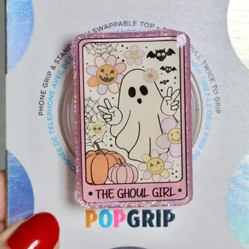 Ghoul Girl Ghost Kindle Pink Glitter Halloween Bookish Phone Grip