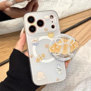 Kawaii Cookie and Milk Pastry with Bow and Cup Coquette Phone Grip