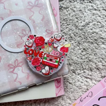 Romantic Love Letter Heart Retro Cassette Tape Red Roses Phone Grip