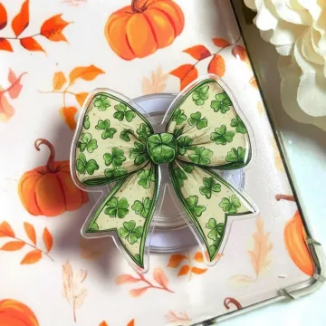 Lucky Clover Green Bow Coquette Ribbon Magnetic Cute Phone Grip
