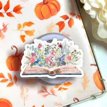 Wildflower Bookish Floral Library Book Stack Bookshelf Phone Grip