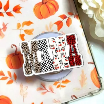Retro Mama Distressed Checker Motherhood Kickstand MagSafe Phone Grip