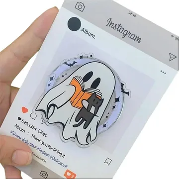 Ghost Holding Book and Cat Halloween Bookish MagSafe Phone Grip