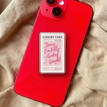 Retro Library Card Book Stack Bookshelf Y2K Checkerboard Phone Grip