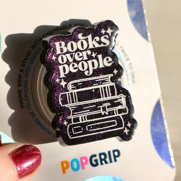 Bookish Iridescent Purple Shimmer Books Over People Phone Grip