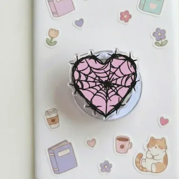 Pastel Pink Heart Web Kawaii Spooky Goth Heart Shaped Phone Grip