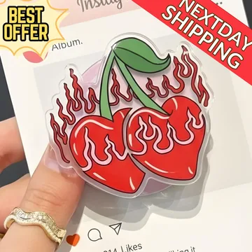 Flaming Cherry Cool Cherry with Flames Magnetic Cute Phone Grip