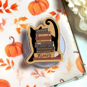 Dark Academia with Black Cat Gothic Library Book Stack Phone Grip