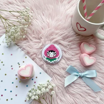 Kawaii Kitsch Strawberry Pastel Fruit Character Topper Phone Grip