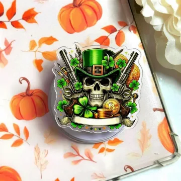 Lucky Skull with Green Hat Shamrocks Gothic Vampire Phone Grip