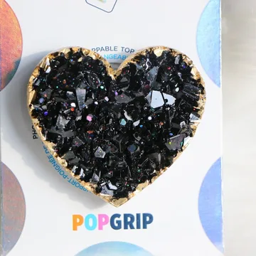 Black Gold Heart Faux Geode Holographic Glitter Valentine Phone Grip