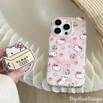Kawaii Hello Kitty Box with Box Chibi Smiley Cat Kitten Phone Grip