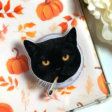 Retro Smoking Cat Y2K Vintage Black Cat Kickstand MagSafe Phone Grip