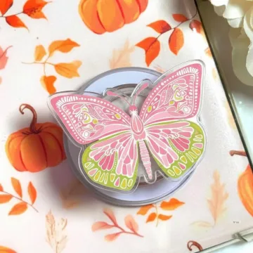 Pink and Green Butterfly Floral and Nature Inspired Phone Grip
