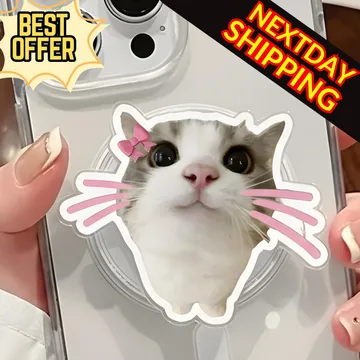 Kawaii Pink Whiskers Cat Pet Chibi Smiley MagSafe Phone Grip