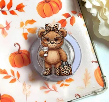 Coffee Bear Kickstand Girly Teddy with Glasses MagSafe Phone Grip