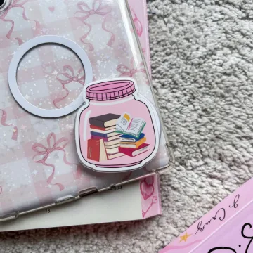 Book Jar Stack of Books Pink Jar Magnetic Cute Trendy Phone Grip
