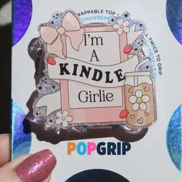 Kindle Girlie Pink Glitter Book Lover Bookish Magnetic Phone Grip