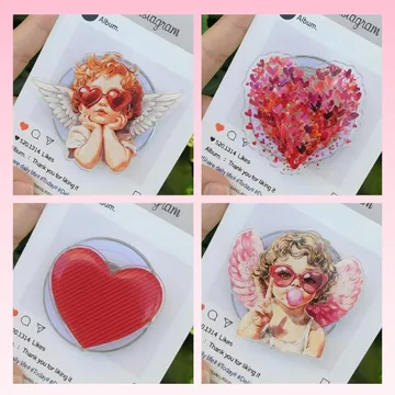 Retro Cupid Y2K Checkerboard Valentine Heart Magnetic Phone Grip