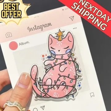 Pink Christmas Cat Santa Snowflake Kitten Kitty Magnetic Phone Grip