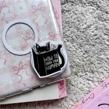 Funny Black Cat How to Train Your Human Bookish Kindle Phone Grip