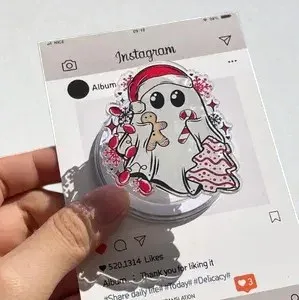 Christmas Ghost with Gingerbread Santa Snowflake MagSafe Phone Grip