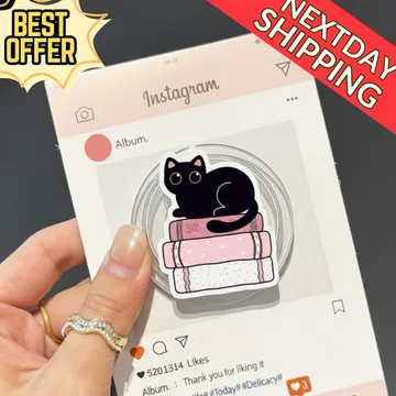 Cat on Books Cat Lover Gift Kitten Kitty Magnetic Phone Grip